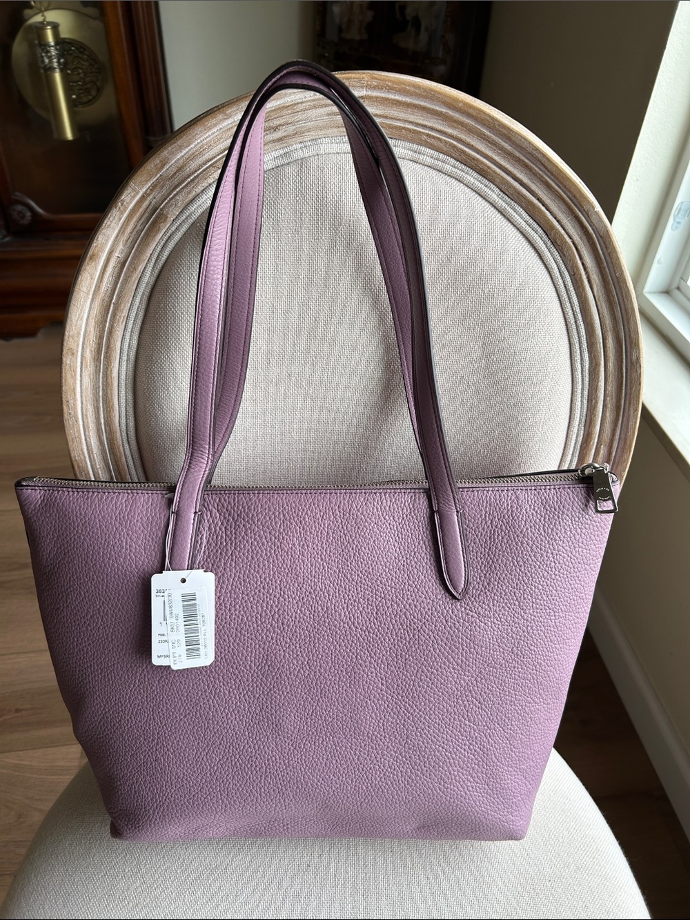 Coach Lilac Pebbled Leather Tote with Heart Charm - Picture 2 of 6